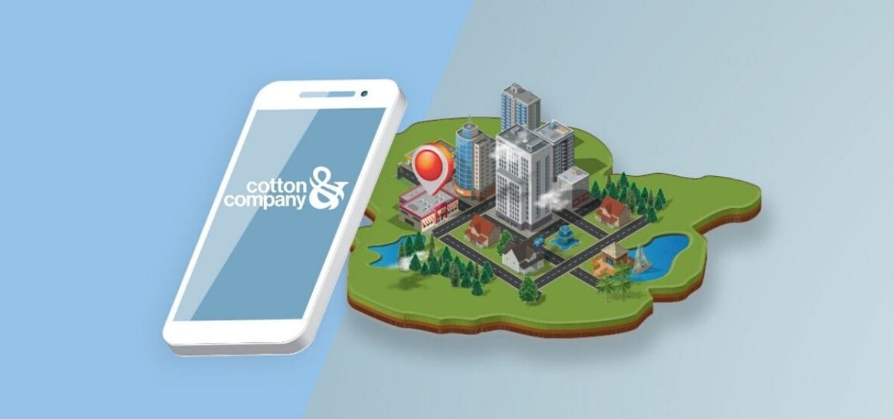 Animated smart phone with animated city behind it