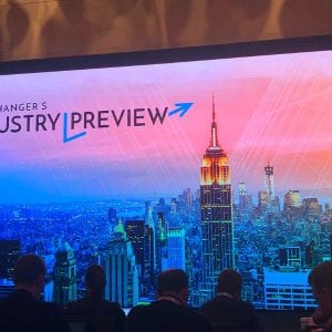 Projector with sunset aerial of New York City